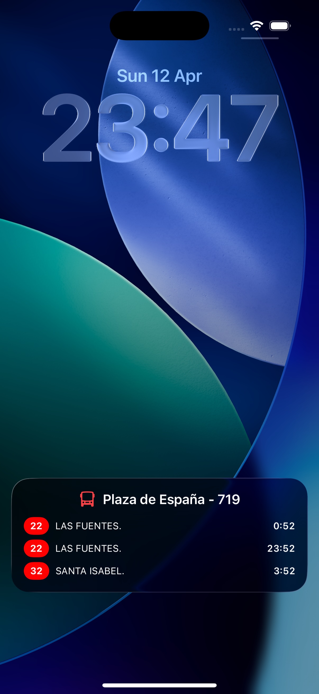 Ebro Bus Live Activity screen showing bus arrival times